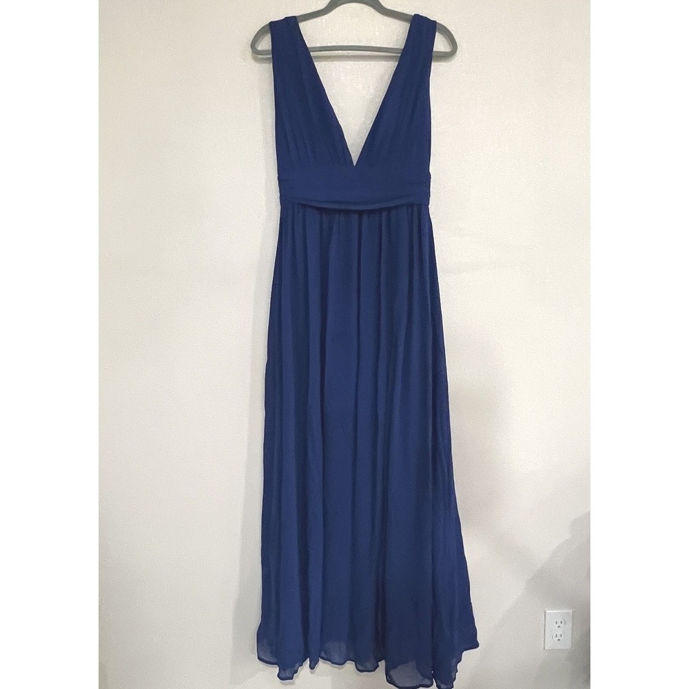 Lulus Maxi Dress Womens Medium Royal Blue Excellent V-Neck Chiffon Formal Gown